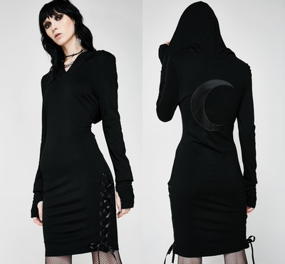潮牌哥特朋克连帽月亮绑带连衣裙