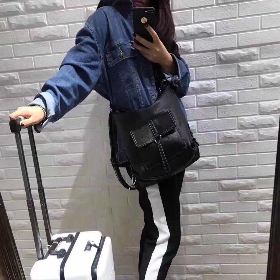 2024新款秋冬真皮女包英伦复古学院风头层牛皮双肩背包单肩两用包