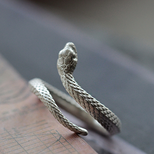 vintage风 开口设计 身境饰物‖惑‖原创设计 99纯银精雕蛇尾戒
