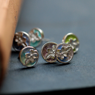 身境饰物‖无尽夏‖绣球耳钉 纯银高温珐琅 原创 自然风新中式