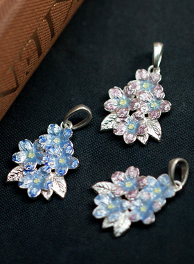 手工烧制勿忘我花丛吊坠纯银