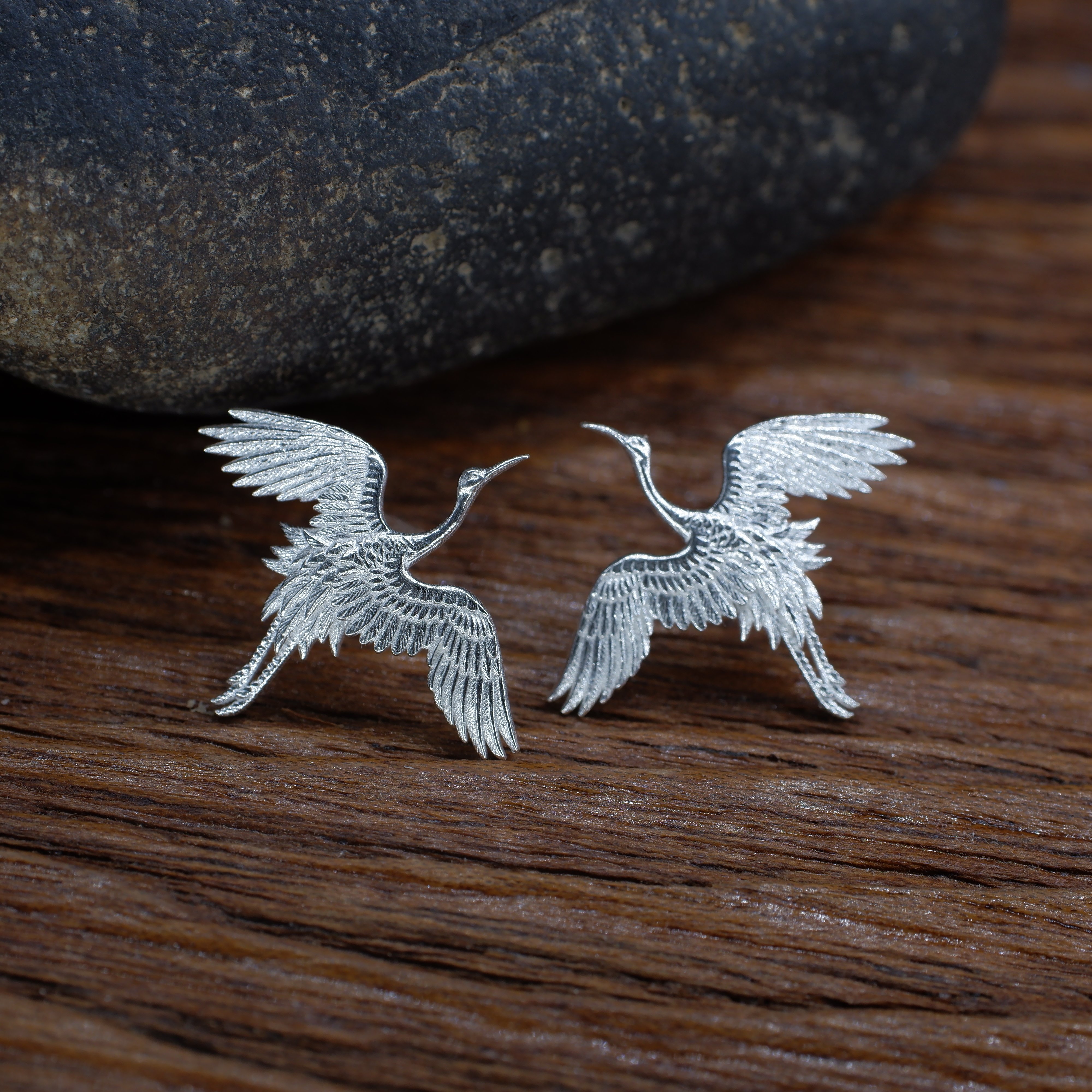 身境饰物||云中仙||瑞羽 原创设计 925银仙鹤耳钉 鹤别青山