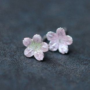 身境饰物‖春日花园‖樱花 纯银高温珐琅耳钉 足银 短暂灿烂的爱