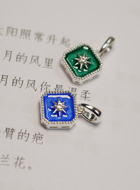 身境饰物||礼物·新||镶嵌无色蓝宝 高温珐琅 纯银吊坠/耳钩 双层