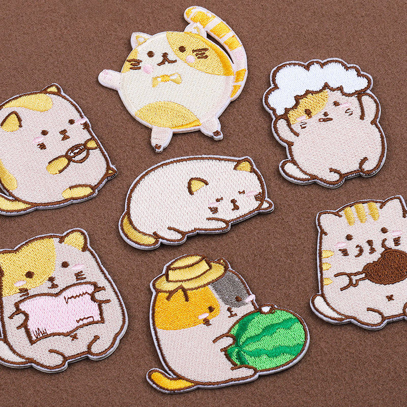 卡通猫咪羽绒服补丁贴自粘免缝儿童衣服装饰高端修补洞贴刺绣布贴