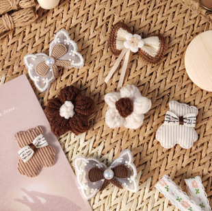 ins风蝴蝶结花朵儿童发夹发饰材料diy配饰玩偶小挂件配件手缝布贴