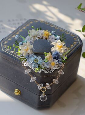 馨缘枝造原创设计蓝色冰雪永生真花胸针大衣毛连衣裙花环配饰胸花