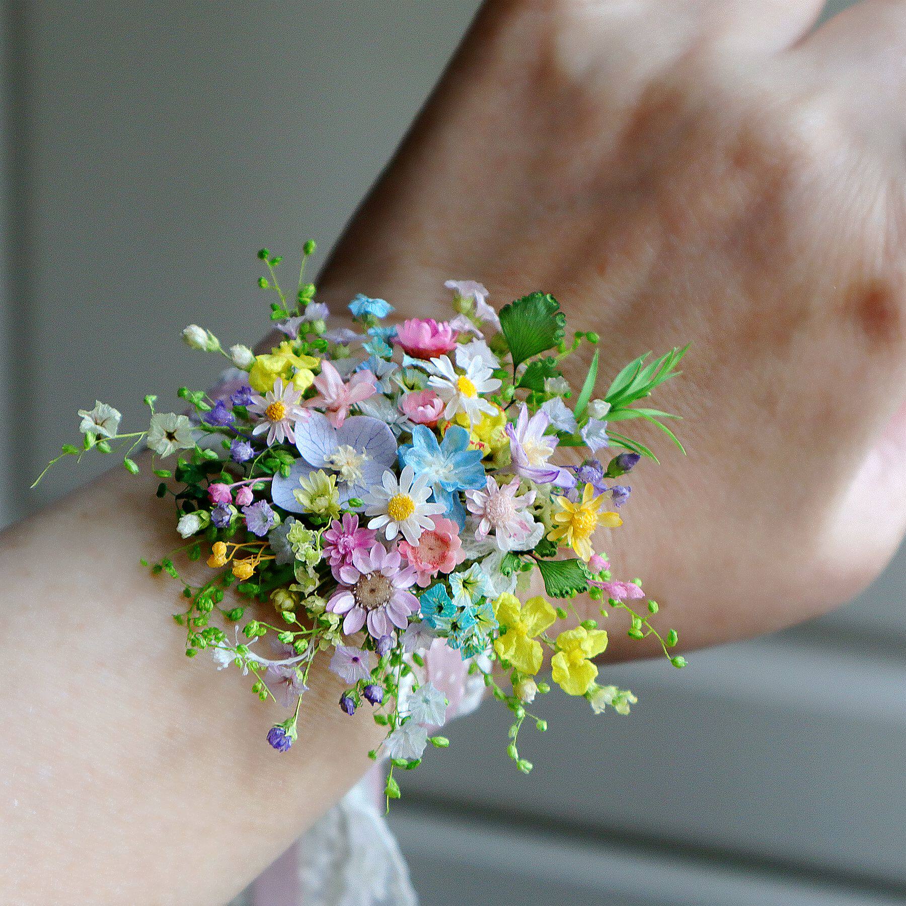 馨缘枝造原创设计手作永生真花粉蓝系花丛花束手腕花婚礼胸花发夹