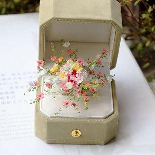 馨缘枝造原创设计手作花枝春色款永生花戒指求订婚礼纱拍照配饰品