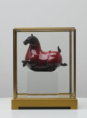 新中式红色马摆件玻璃展示柜装饰品家居办公室客厅玄关招财装饰品