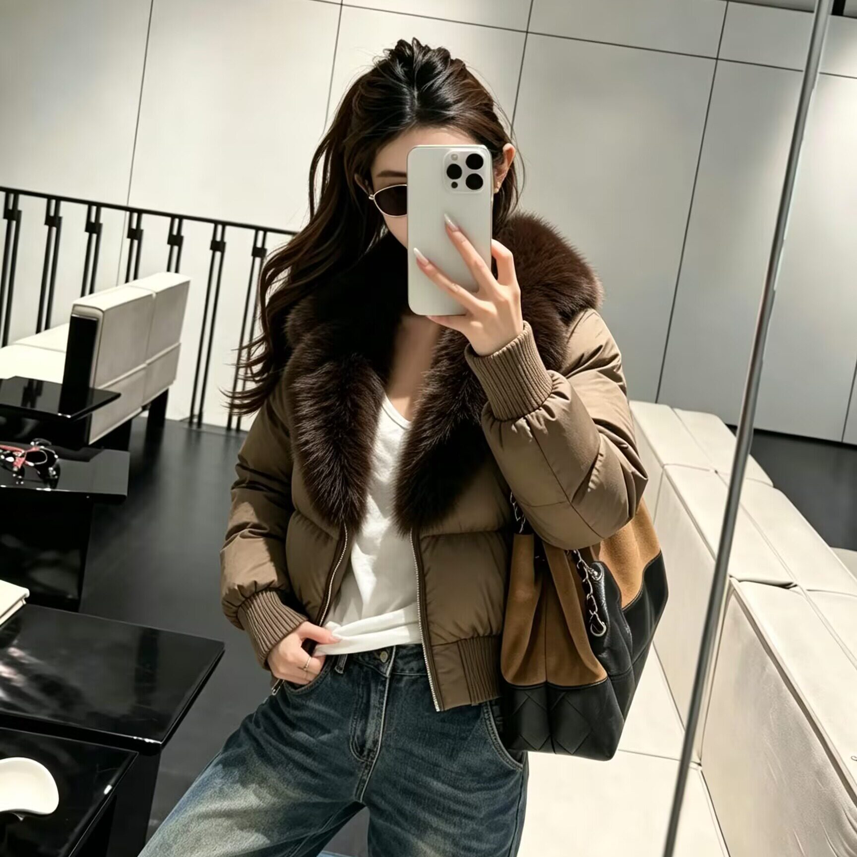 高级感千金风毛领收腰羽绒棉服女棉衣/棉服