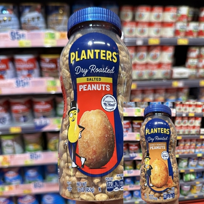 香港代购 进口PLANTERS绅士牌干焗花生/蜜糖焗花生罐装453g