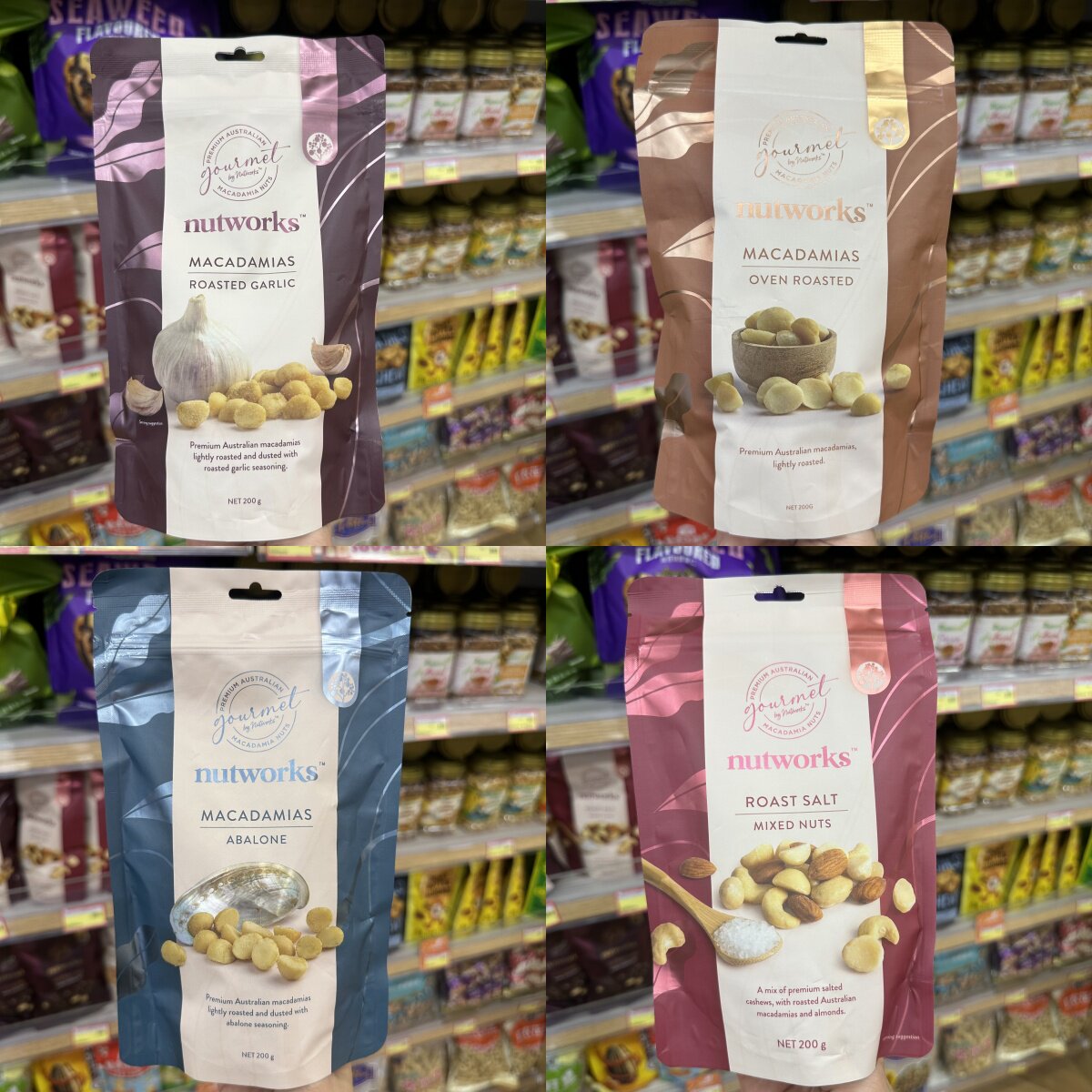 香港代购澳洲进口NUTWORKS夏威夷果仁芥末盐焗多种味零食200g
