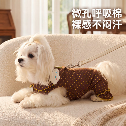 秋冬季狗狗衣服云朵波点可牵引包肚衣马尔济斯小型犬猫咪宠物服装