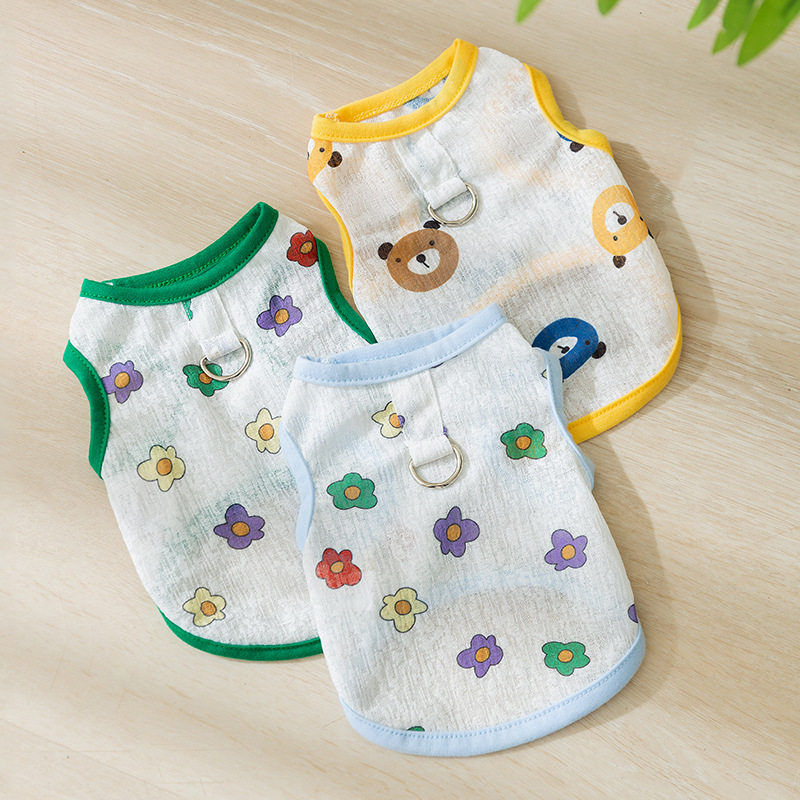 春夏季狗狗透气夏天可爱满印小花网眼牵引背心小型犬猫咪宠物衣服