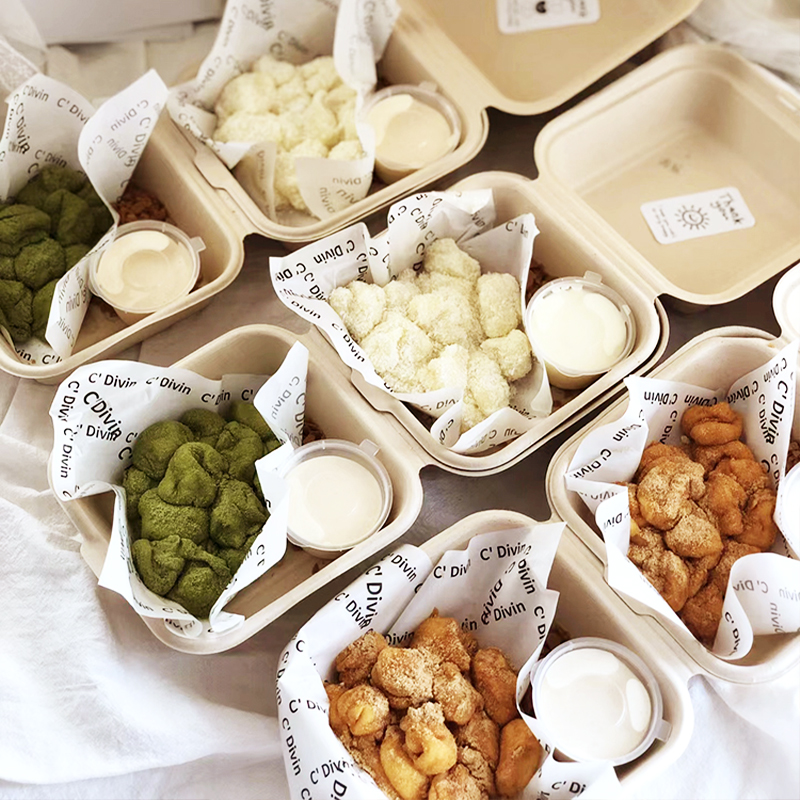 网红爱心便当蛋糕盒纸浆纸盒手绘