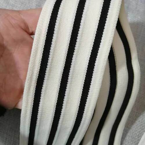 厚款宽5CM服装改瘦加宽针织条带横拉微弹织带米白色黑色条纹织带