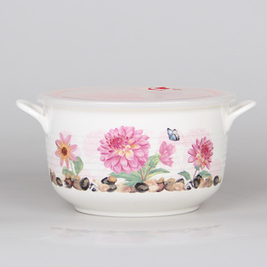 微波炉8英寸陶瓷保鲜盒超大号带盖圆形密封聚宝碗储物罐泡菜专用