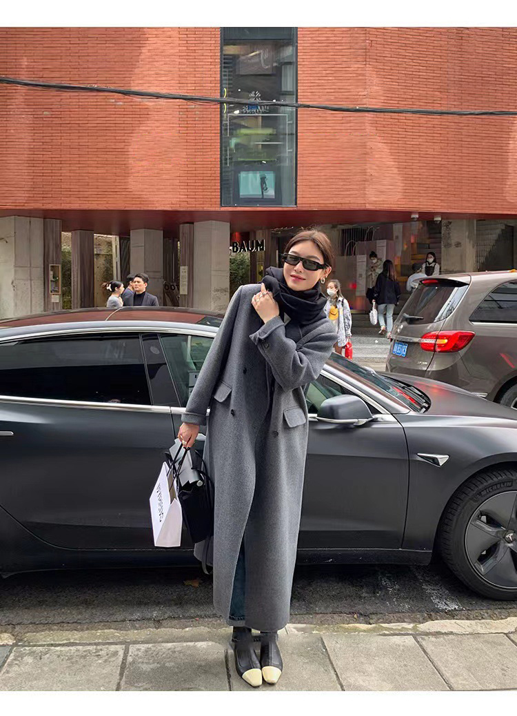 灰色高级感羊毛大衣毛呢外套