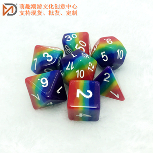 跨境热销骰子跑团7件套色子DND桌游道具克苏鲁龙与地产数字游戏
