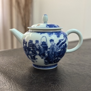 景德镇 仪贤堂 柴窑手绘青花树下斗茶图小茶壶陶瓷壶泡茶壶
