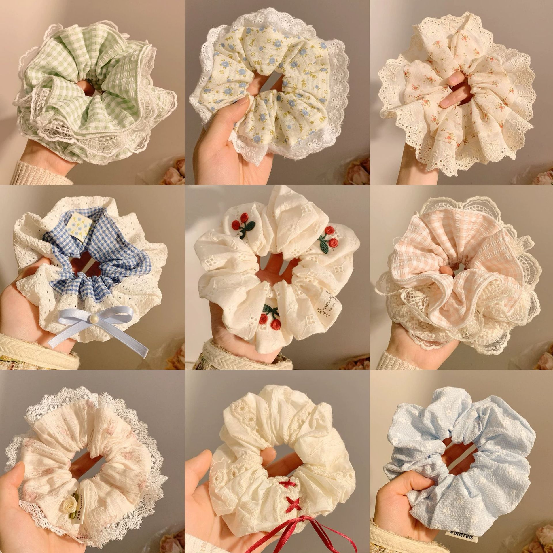 芭蕾风蕾丝大肠发圈甜美波点蝴蝶结发饰网纱马尾发绳头饰布料发圈