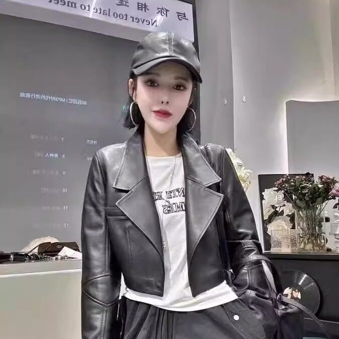 绵羊皮小皮衣女短款2025年新款潮流时尚修身海宁皮夹克真皮外套女