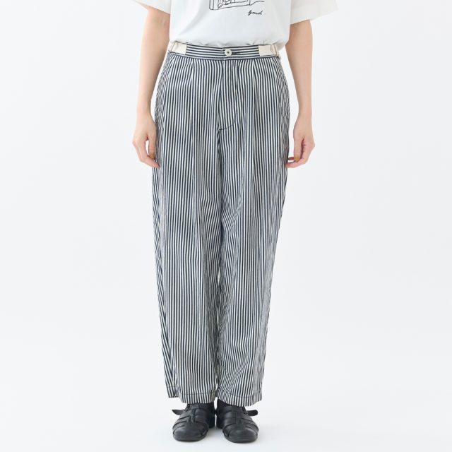 日单纯棉条纹薄宽松休闲裤