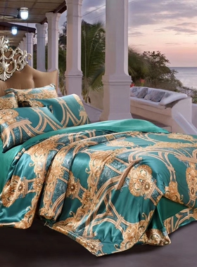 1111强势出击家纺床上用品真丝四件套桑蚕丝印花喷绘宽幅丝绸套件