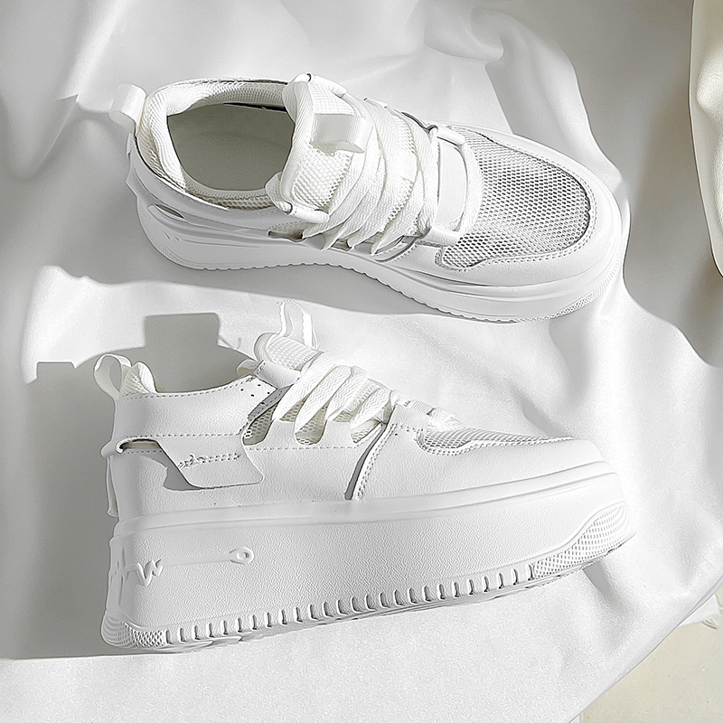 真皮内增高女鞋2022新款黑白板鞋女款8cm增高厚底小白鞋潮ins休闲