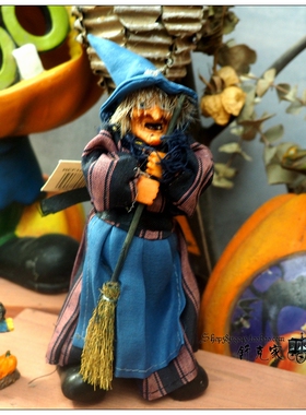 万圣节书房摆件外贸树脂布艺女巫