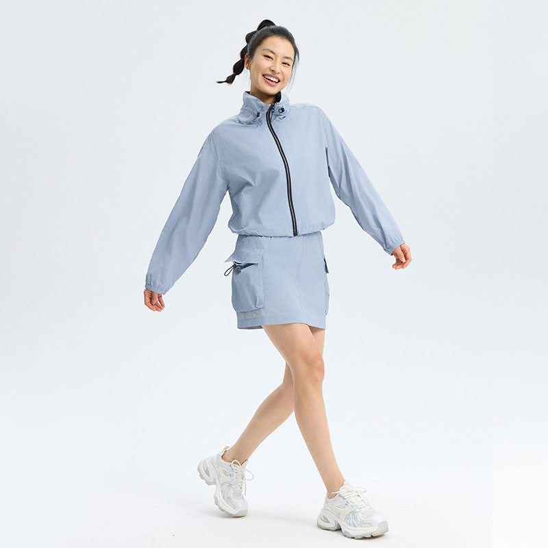 高级感防晒值50连帽防晒服裙子套装夏季女柔软锦纶无弹短外套短裙