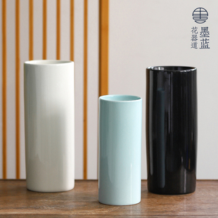 墨蓝花道陶瓷直筒纯色投入瓶花器中式插花器鲜花干花花插家居摆件