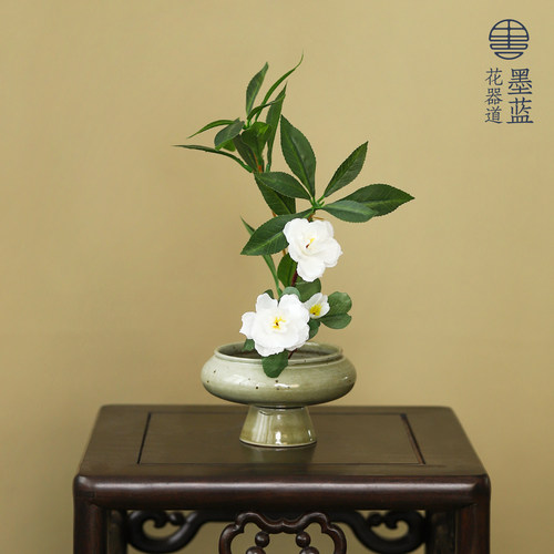 墨蓝花器手作窑变高脚小盘