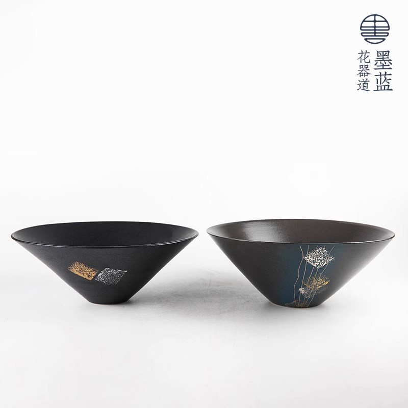 陶瓷古典日本万古烧池坊斗笠花盆