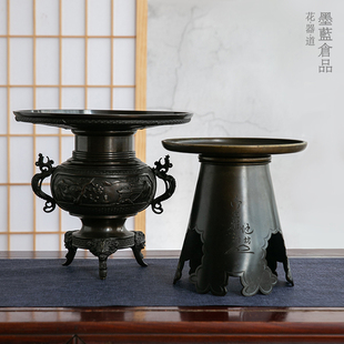 日本進(jìn)口回流銅器佛前供花御玄豬日式 池坊薄端舊物擺件老物件銅瓶