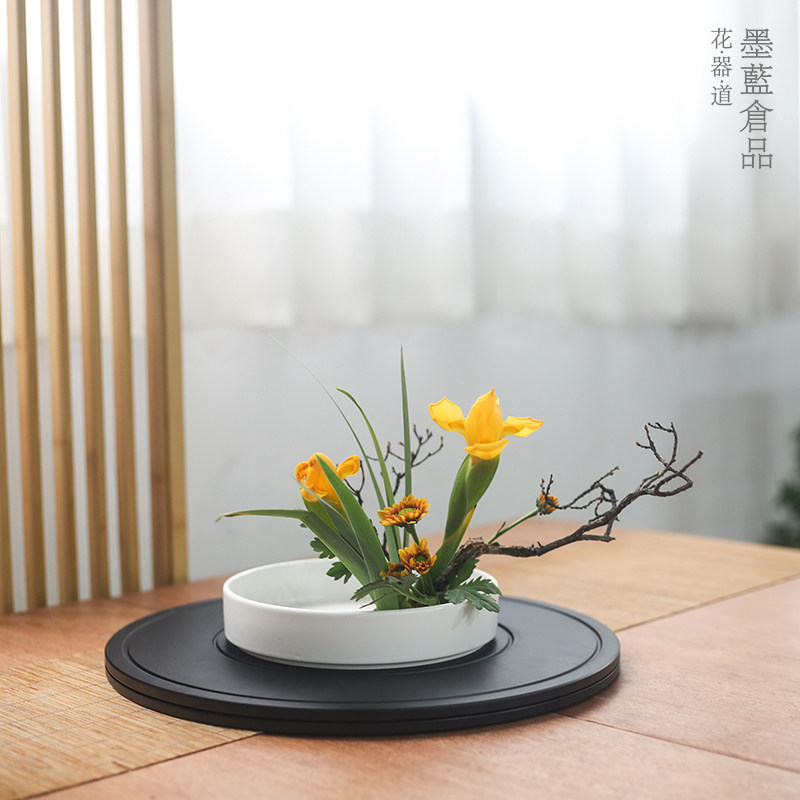 盆景花艺插花专用转盘插花花器塑胶旋转底座中式日式禅意花道工具