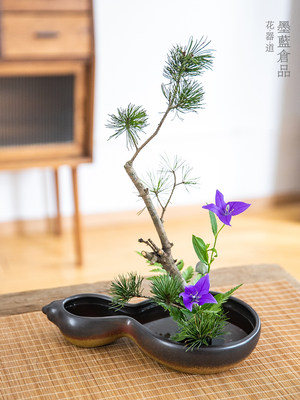 葫芦型插花花器 禅意陶瓷中式插花器皿日式花道复古仿古花盆茶洗