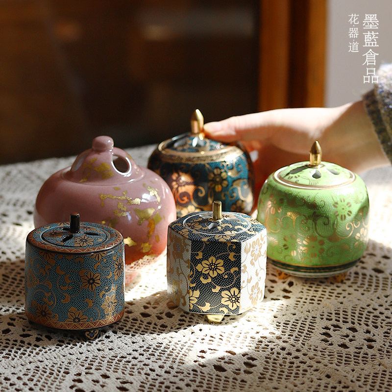 日本进口九谷烧陶瓷香炉彩釉 茶室书房客厅桌面摆件装饰轻奢古典,鲜花速递/花卉仿真/绿植园艺,花瓶,淘宝优惠券,粉丝福利购,淘宝优惠卷