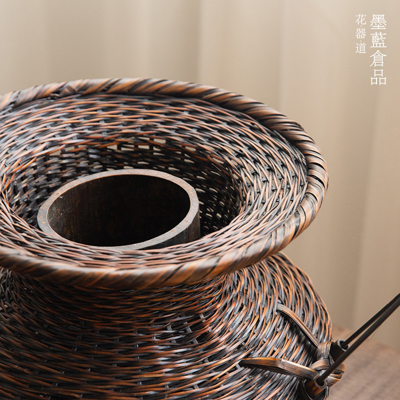池坊牡丹笼 特大手工竹编花篮 公長斎牡丹篭插花竹制花器花艺古i.
