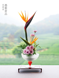 磨砂玻璃透明果盘花器 小原流盛花花器 花道插花器皿花盘高脚 日式