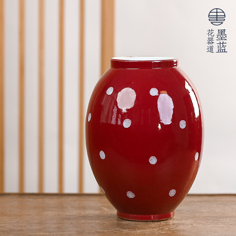 红色陶瓷中式花艺插花瓶花器波点流釉水培陶罐子客厅玄关民宿摆件,鲜花速递/花卉仿真/绿植园艺,花瓶,淘宝优惠券,粉丝福利购,淘宝优惠卷