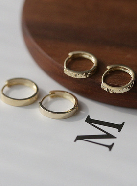 韩国进口纯10K14K金耳环 简约方边光圈素圈素面K黄金耳钉耳扣耳圈