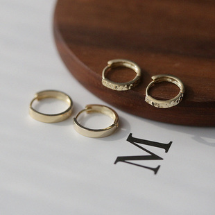 韩国进口纯10K14K金耳环 简约方边光圈素圈素面K黄金耳钉耳扣耳圈