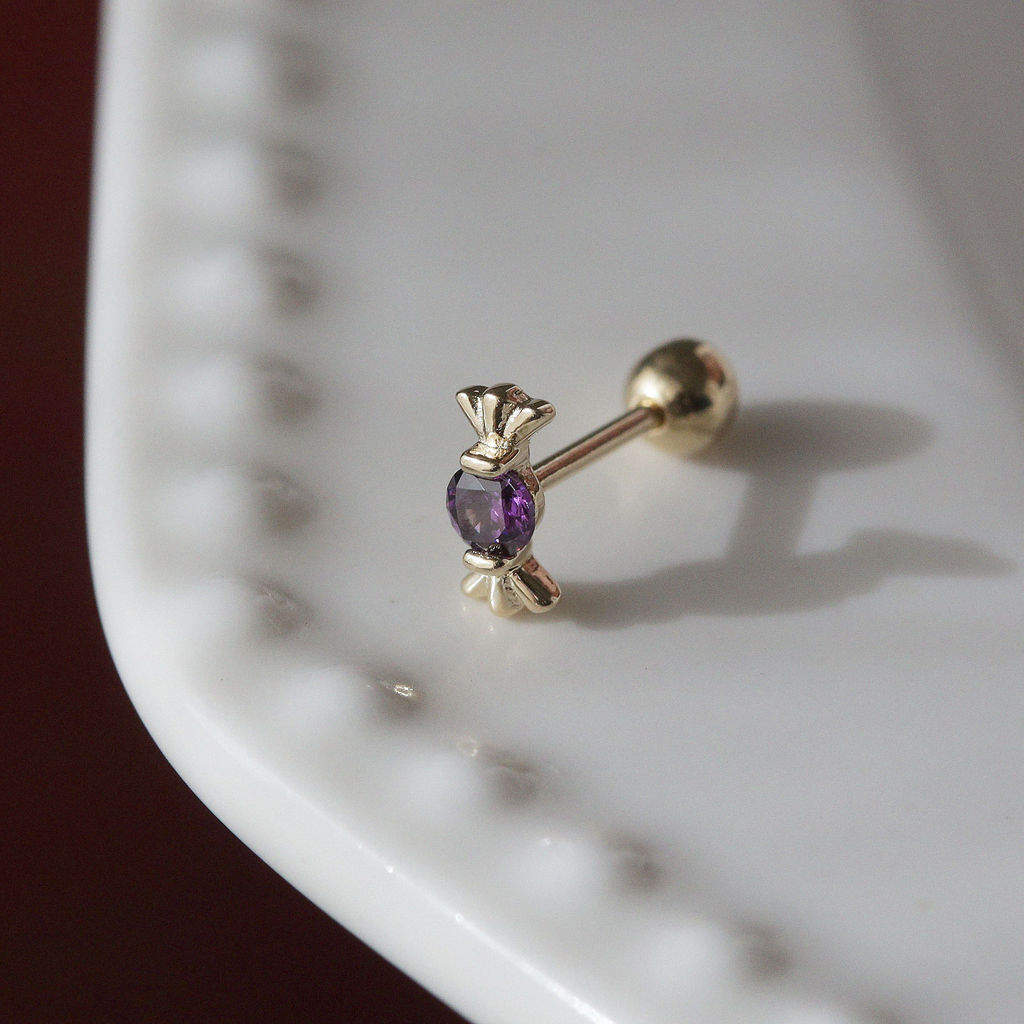 蝴蝶结糖果14K金螺丝耳钉