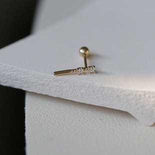 白小C韩国黄金纯10K14K金耳环 一字杆镶钻金棍子耳骨拧螺丝耳钉