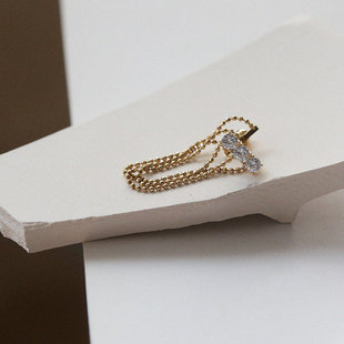 白小C黄金14K金耳环精致锆石排钻米珠链流苏螺丝耳钉前后带耳线