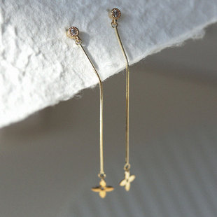 白小C韩国10K14K金黄金首饰 单钻光面四叶草蛇骨链吊坠耳链耳钉