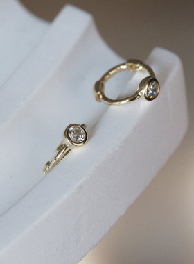 韩国进口纯10K14K金耳钉 mini小小单钻 K黄金耳环耳骨环耳扣耳圈