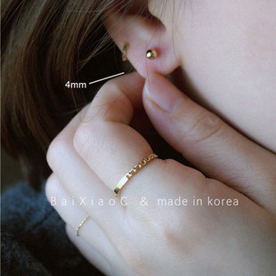 睡觉不用摘纯14K金耳环金豆豆双头圆球拧螺丝迷你耳骨耳钉上班带